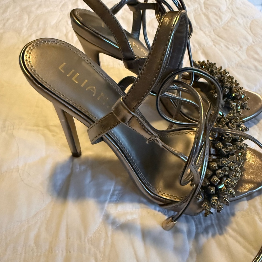 Liliana Silver Embellished Strappy Heels - Picture 8 of 12